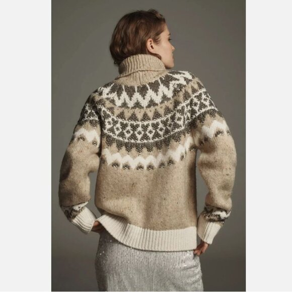 NWT Anthropologie Pilcro Ribbed Turtleneck Sweater Fair Isle Size S - Picture 4 of 11